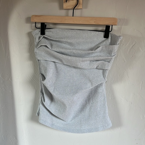Zara White/silver Ribbed tube top - Picture 2 of 4